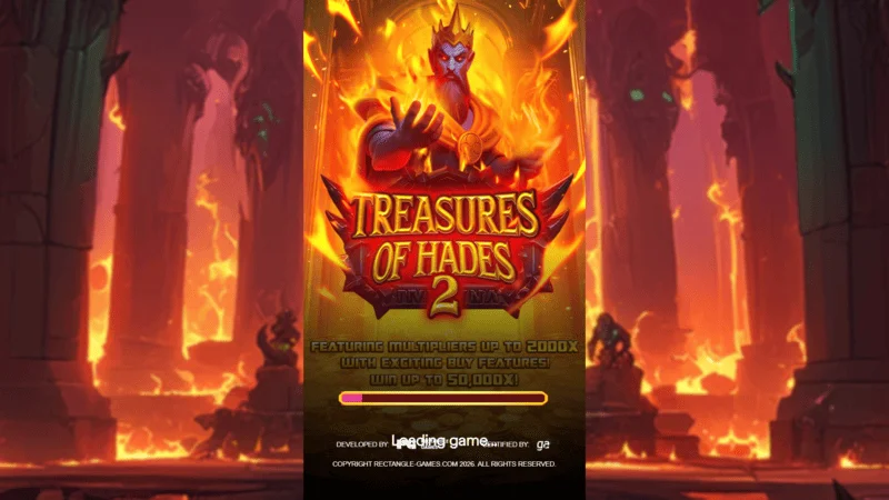 Treasures of Hades 2 – laddningsskärm för Rectangle Games-sloten i en mytologisk underjordisk miljö